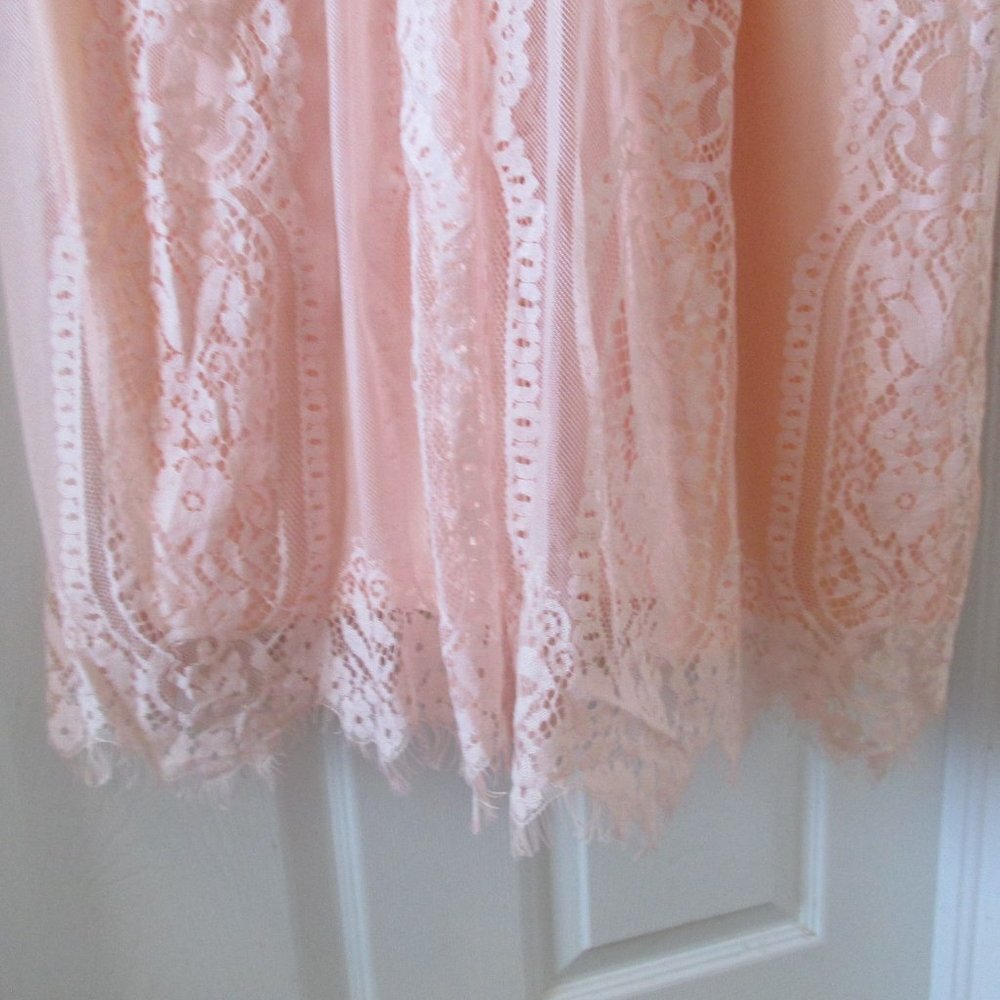Long Flowy Maxi Dress Womens Peach Orange Short Sleeve Flared V Neck Zip Up Back - Picture 5 of 12
